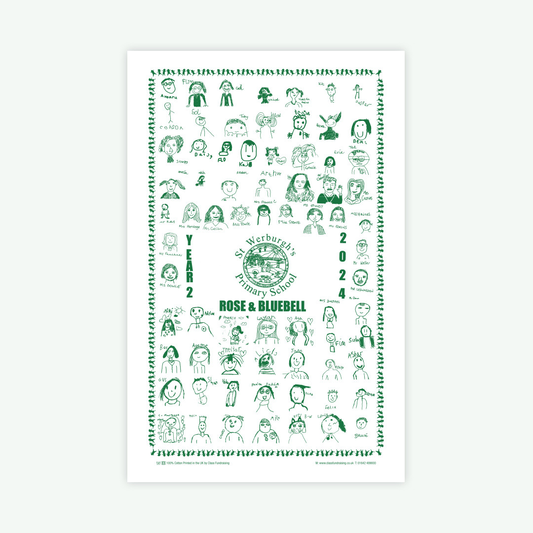 Tea Towel 2024 - Year 2 Rose & Bluebell  (please collect purchased tea towels from Silver Birch office!)