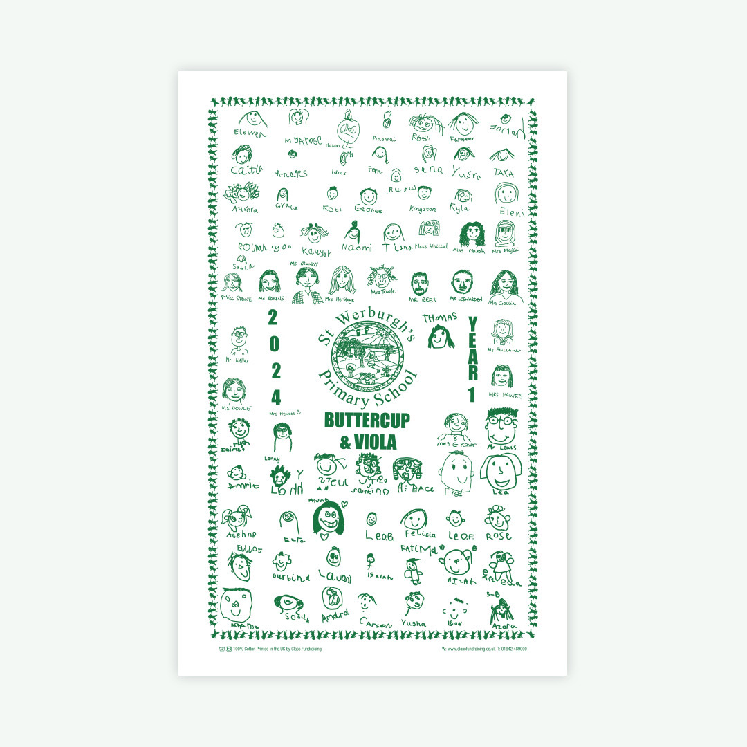 Tea Towel 2024 - Year 1 Buttercup & Viola (please collect any purchases from Silver Birch office)